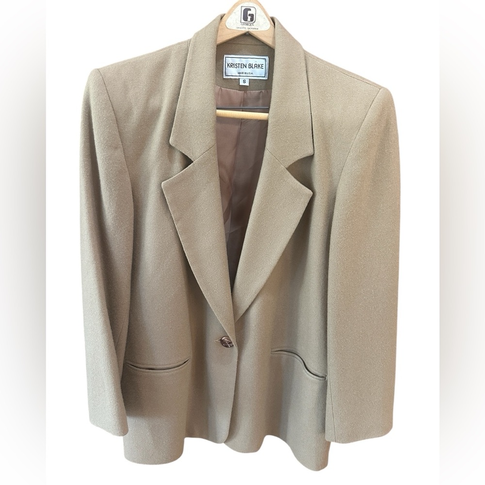 Kristen Blake 100% Merino Wool Camel Colored Collared Blazer Made in USA Size S